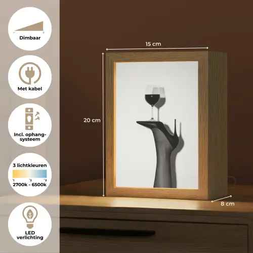 Hak - Wijn - Minimalistisch - Zwart Light Box met kabel (Tafellamp) klein -USP_NL