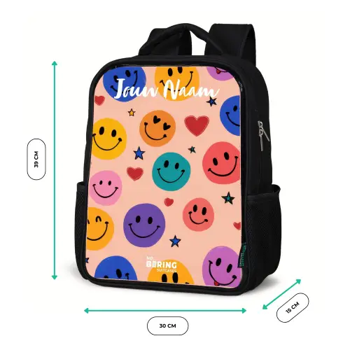 Vrolijk Smiley-patroon Rugzak - Zwart middel -productfoto_formaten