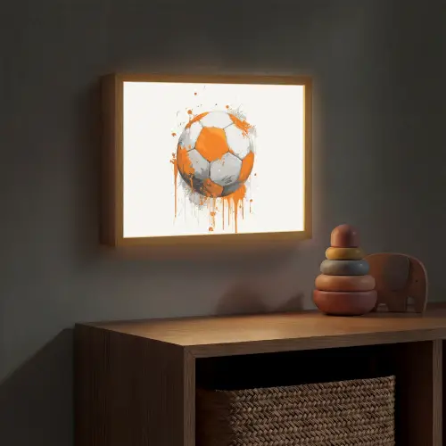 Voetbal - Abstract - Oranje - Verfspatten Light Box met batterij (Wandlamp kind) middel -sfeer5_kind
