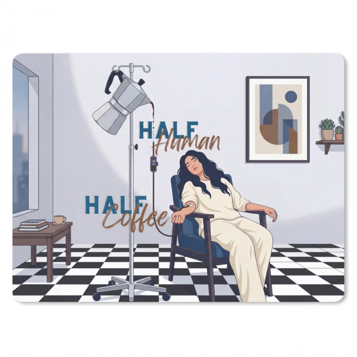 Half human, Half Coffee - Infuus - Koffie muismat rubber klein -3d