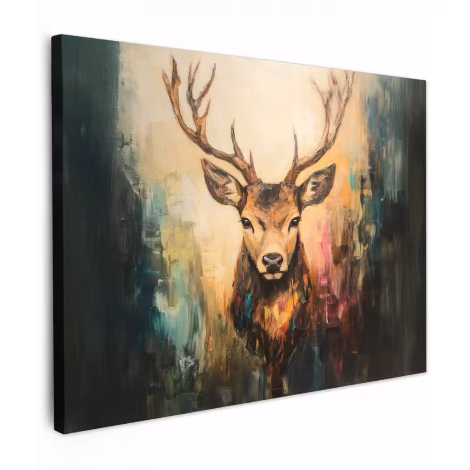 Leinwandbild - Hirsch - Gemalt - Geweih - Braun