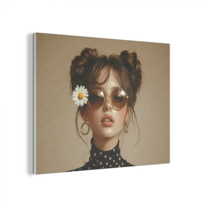 Vrouw - Beige - Bloem - Modern - Portret PET vilt klein -3d