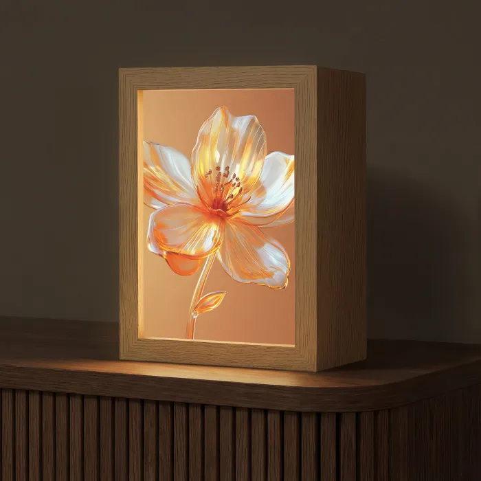 Glazen - Bloem - Oranje Light Box met kabel (Tafellamp) klein -z3d_website