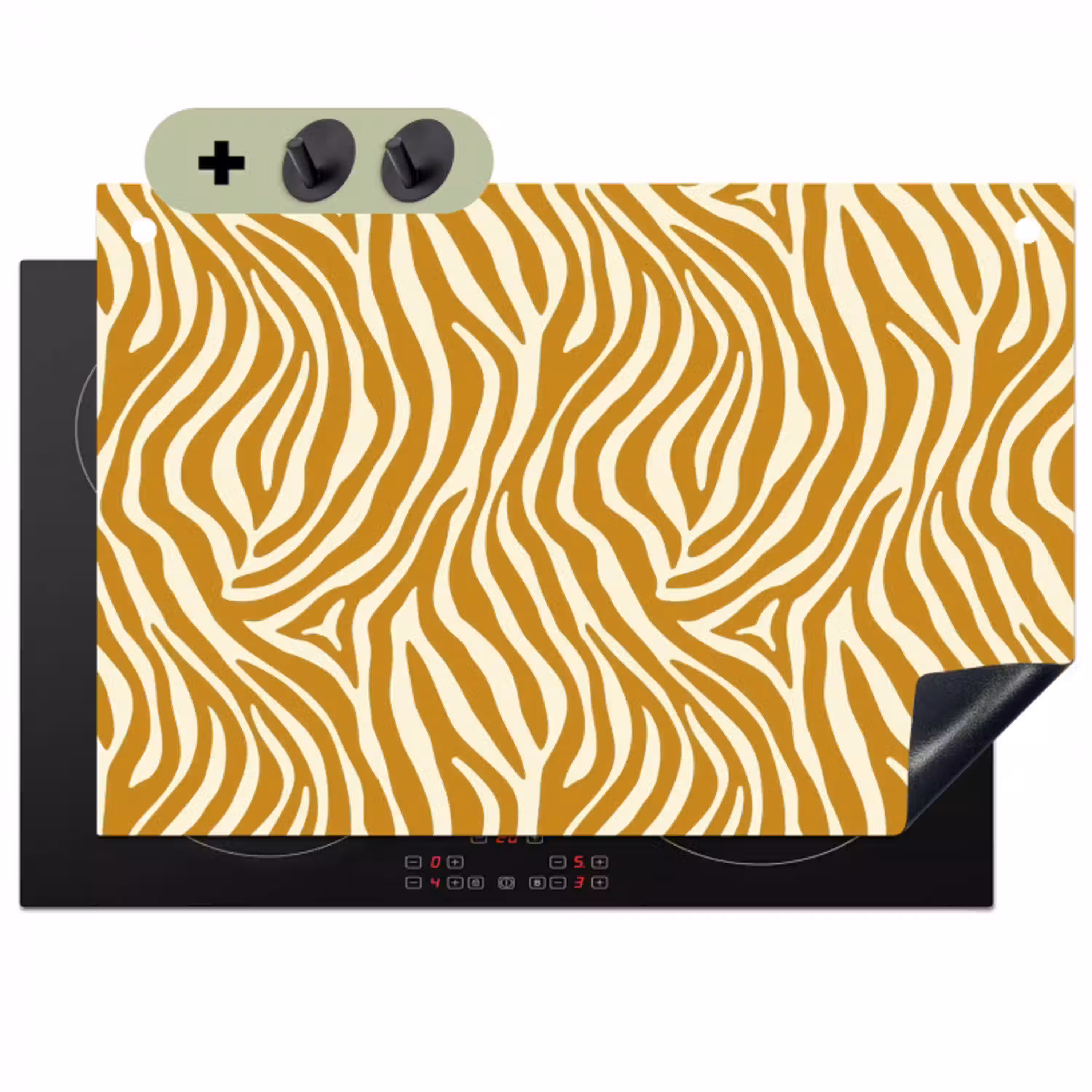 Zebra - Klassiek - Oker - Geel Inductie beschemer met haakjes klein 777 -3d