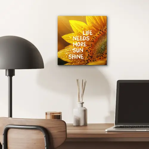 Zonnebloem - Close up - Geel - Quote aluminium wit klein -sfeer5