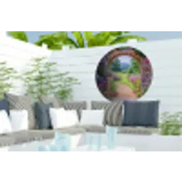 Doorkijk - Poort - Bloemen - Tuin Wandcirkel tuinposter met ringen klein -buiten2