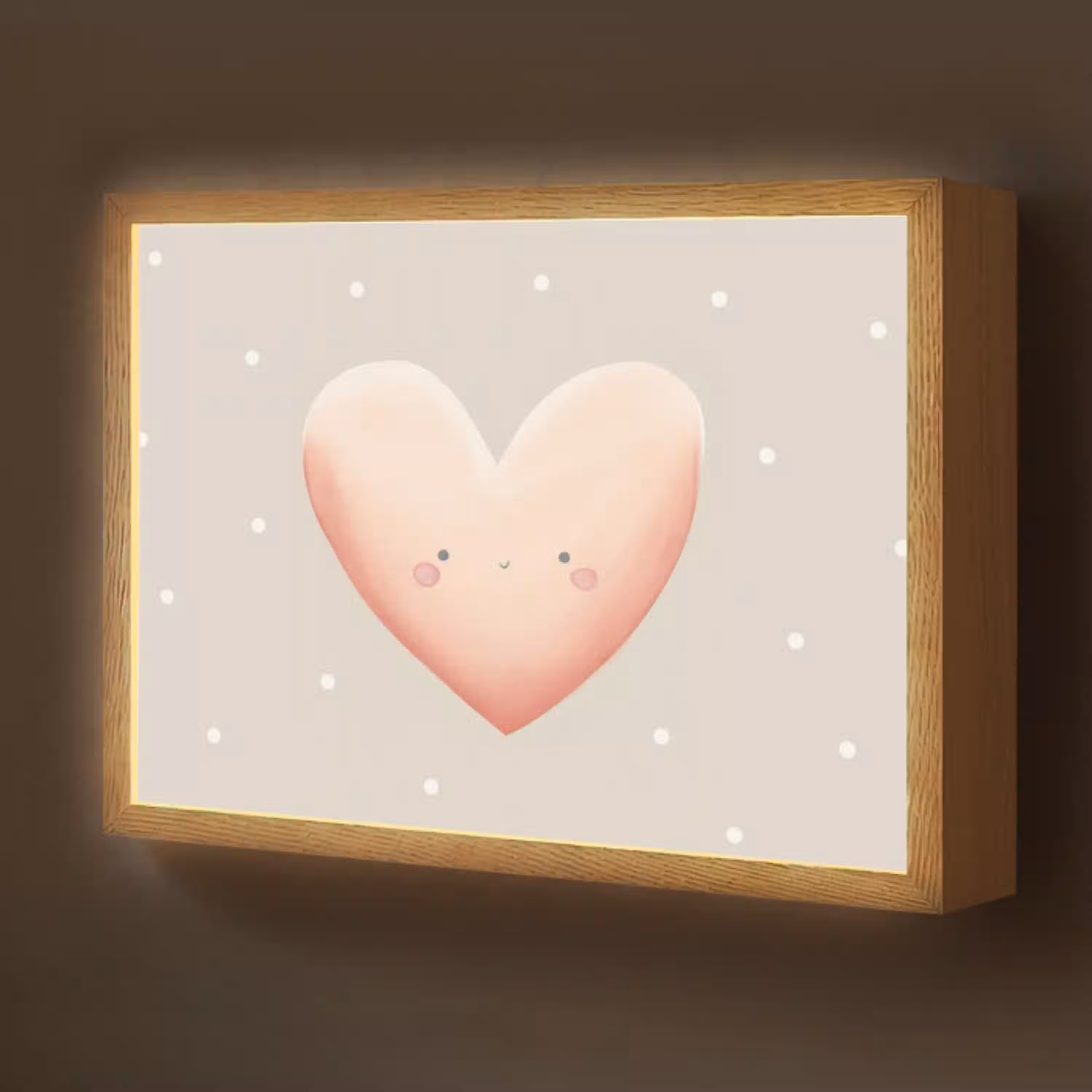 Hart - Gezicht - Roze - Stippen Light Box met batterij (Wandlamp kind) middel -z3d_website