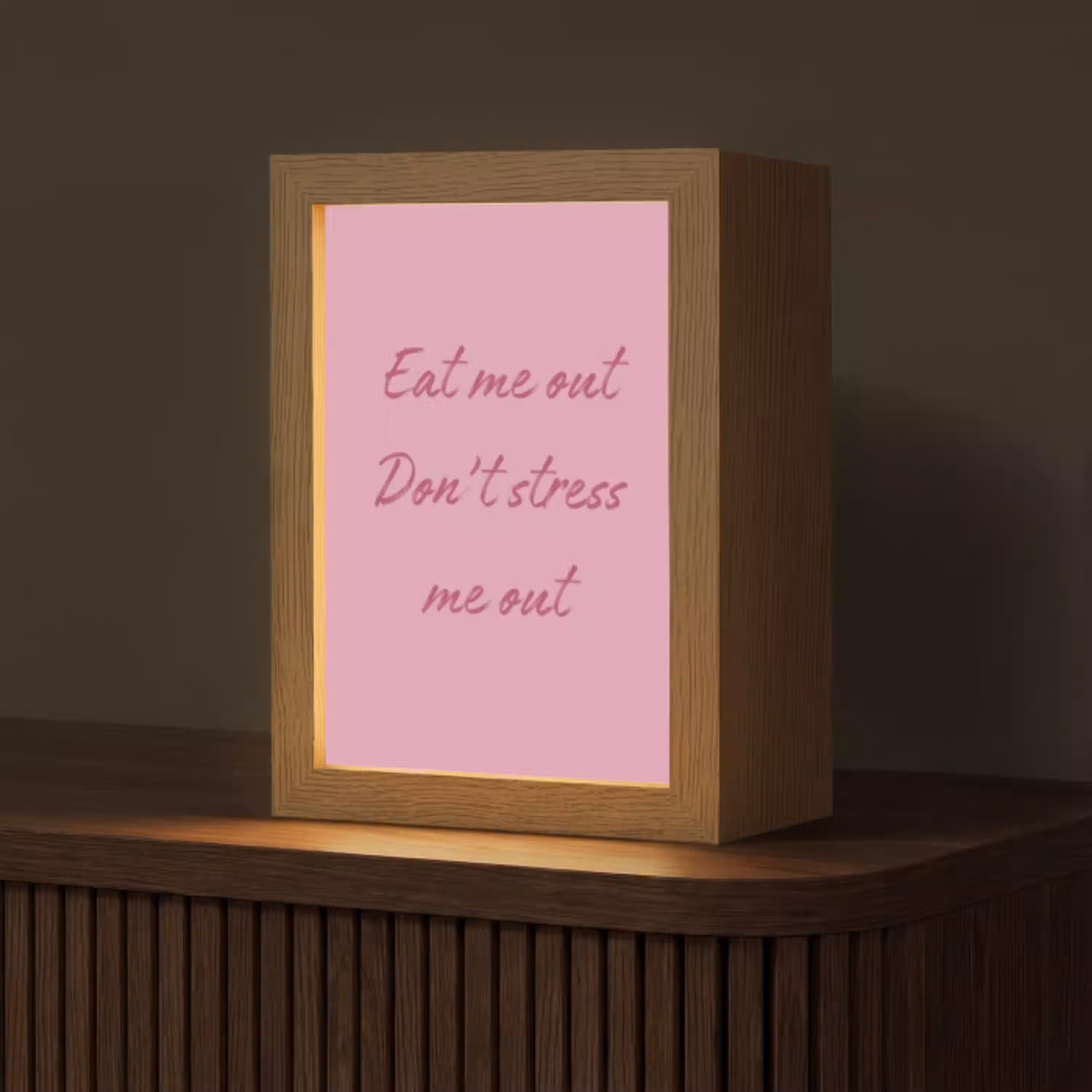 Eat me out don't stress me out - Roze - Handgeschreven Light Box met kabel (Tafellamp) klein -z3d_website
