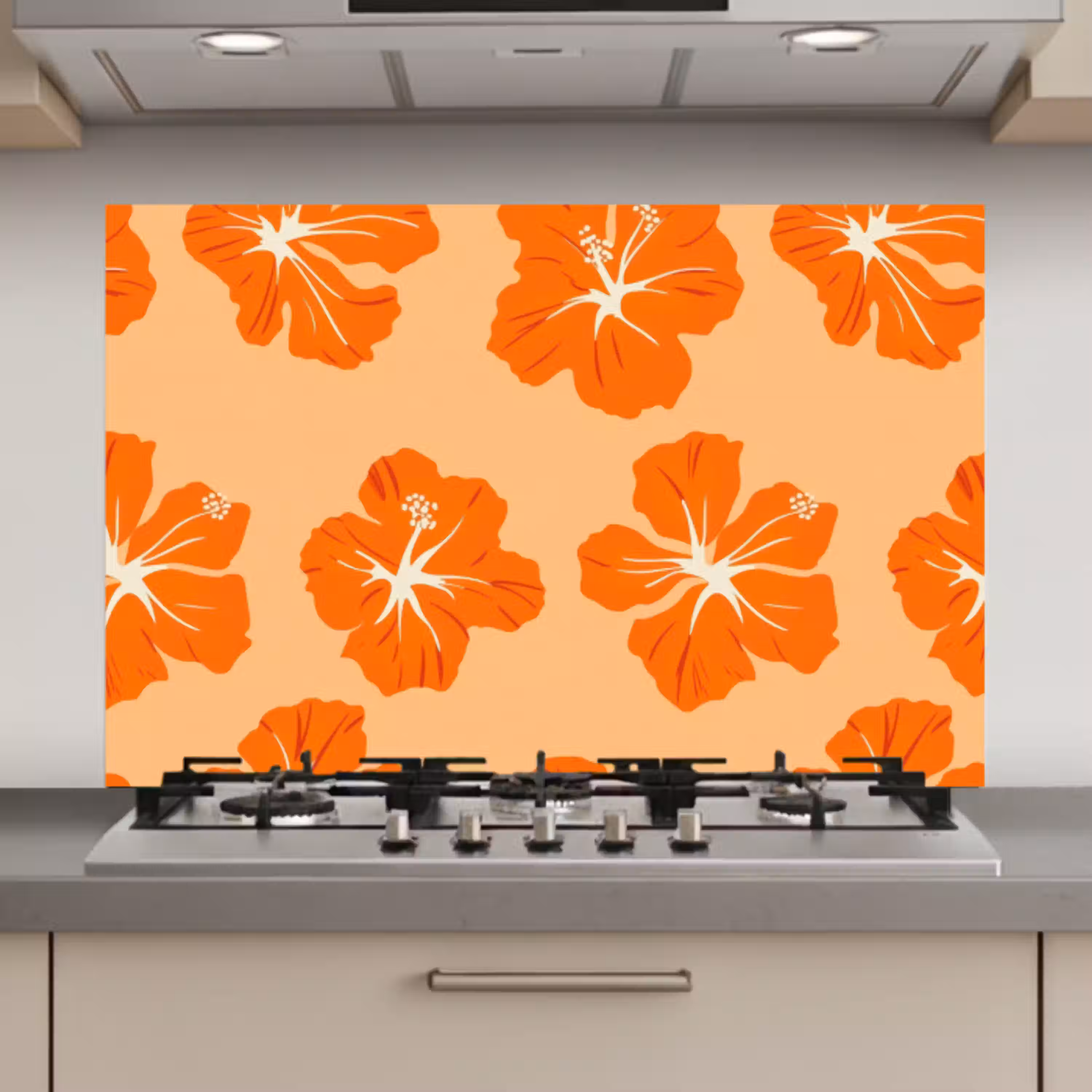 Tropisch - Hibiscus - Oranje keuken achterwand spatscherm klein 900 -3d_website
