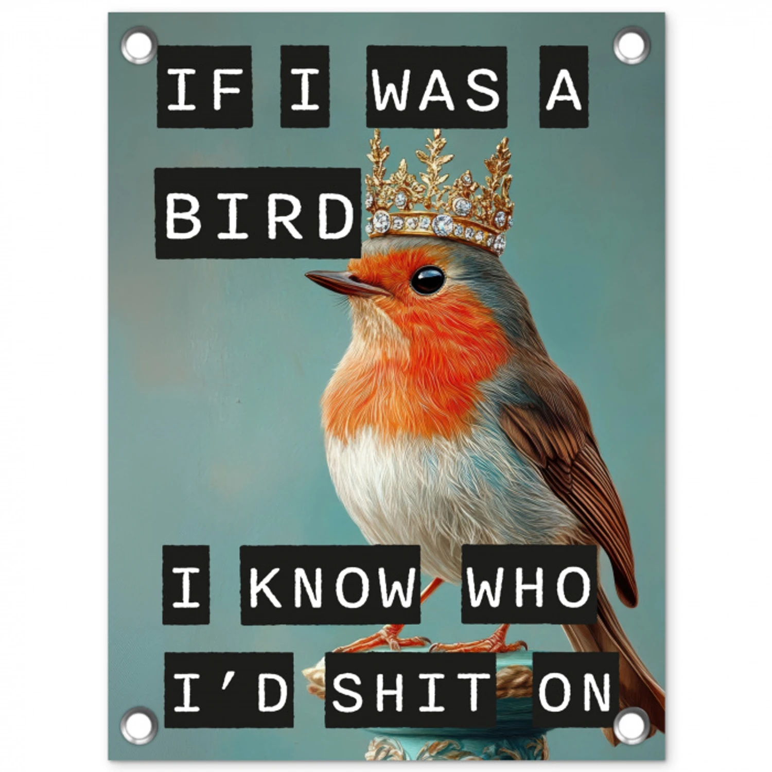 Roodborstje - Vogel - Blauw - Decoratie tuinposter los doek klein -3d