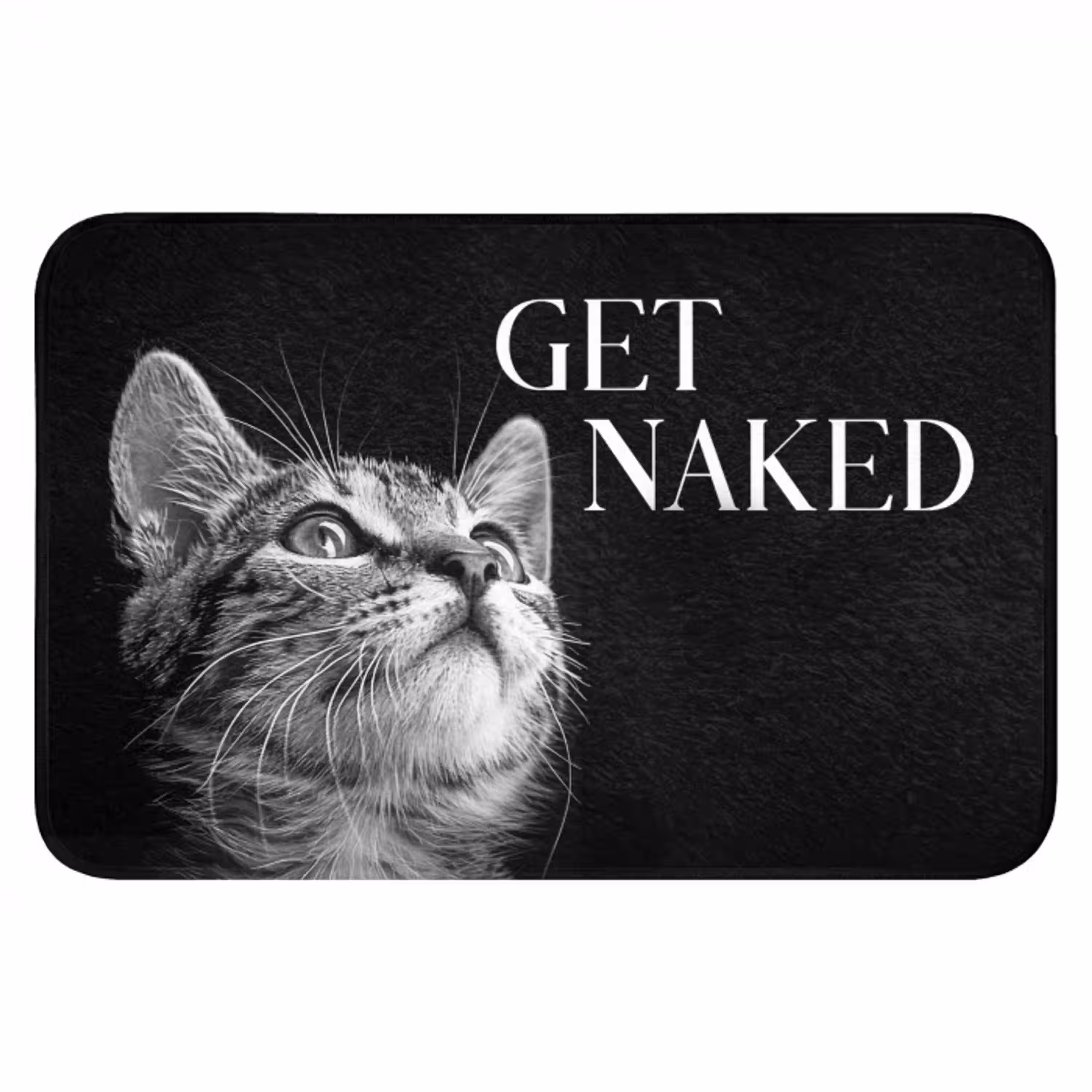 Kat - Dieren - quote - Get naked - Zwart Badmat klein -3d