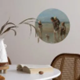 Kinderen der zee - Schilderij van Jozef Israëls Wandcirkel behangsticker klein -sfeer3