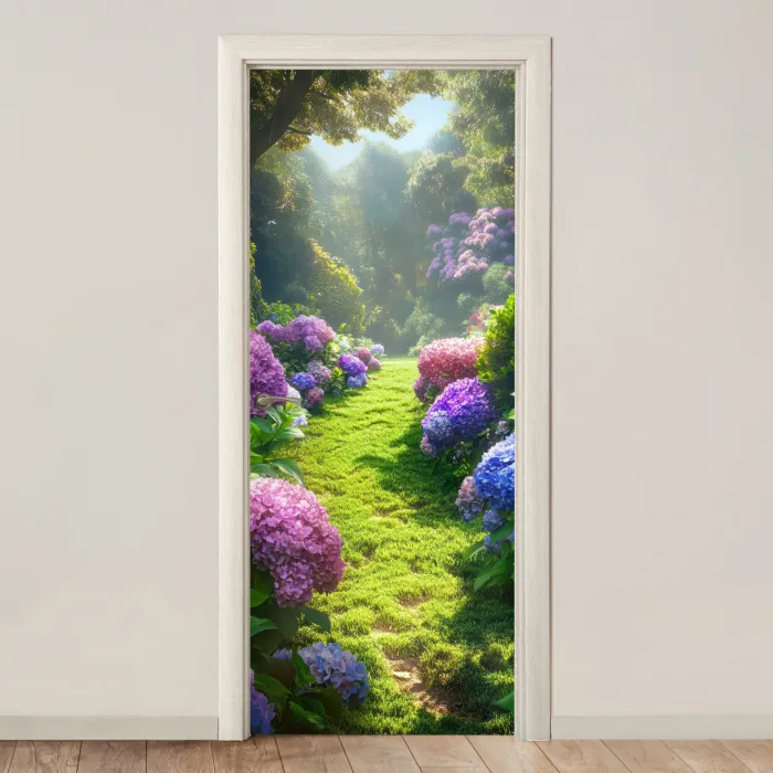 Natuur - Hortensia - Bloemen - Groen deurposter klein -3d_beige