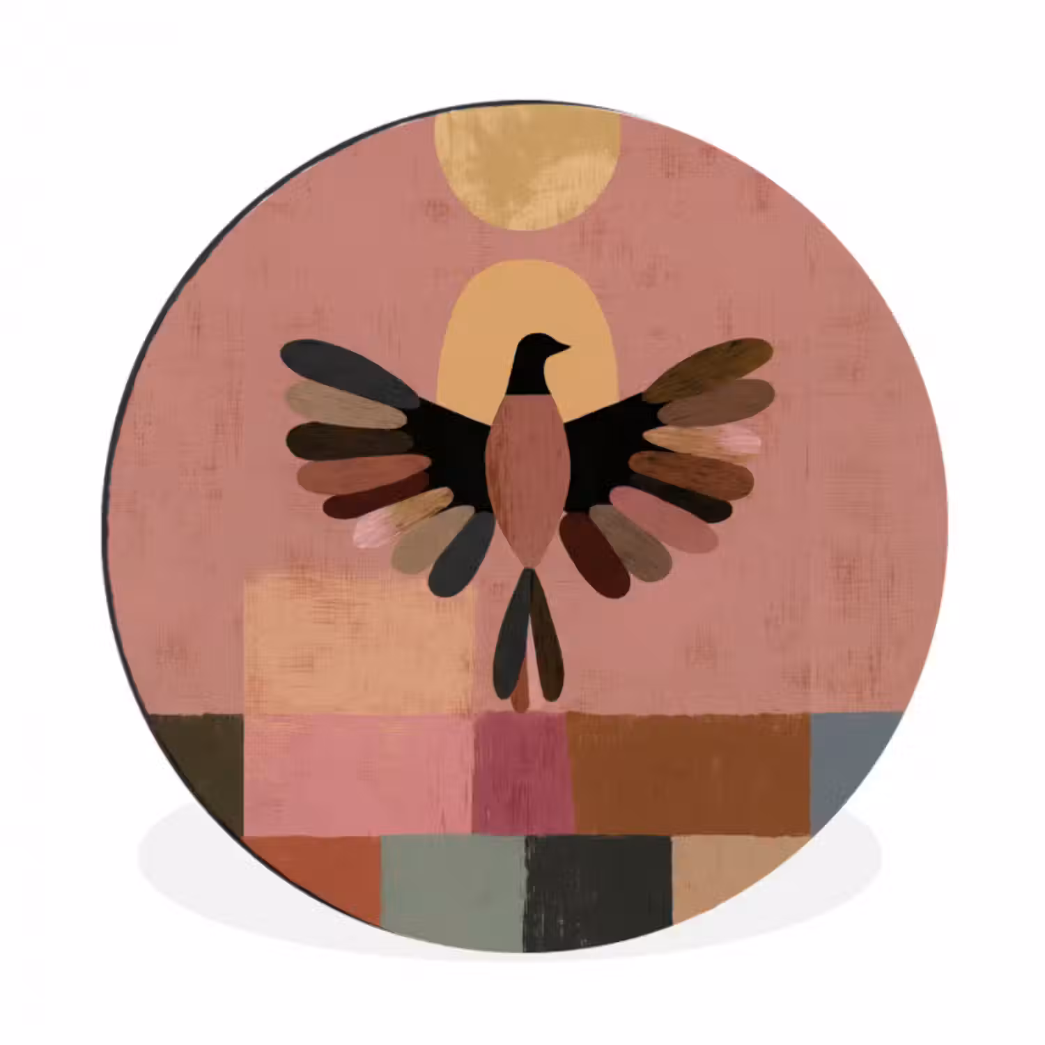 Alu-Dibond-Bild Rund - Illustration - Vogel - Ebenen - Farbenfroh