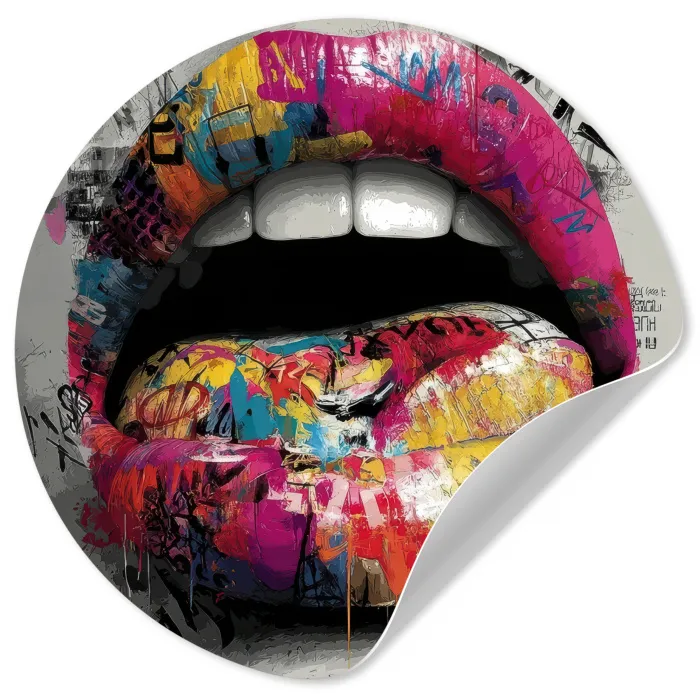 Lippen - Graffiti - Expressief Wandcirkel behangsticker klein -3d