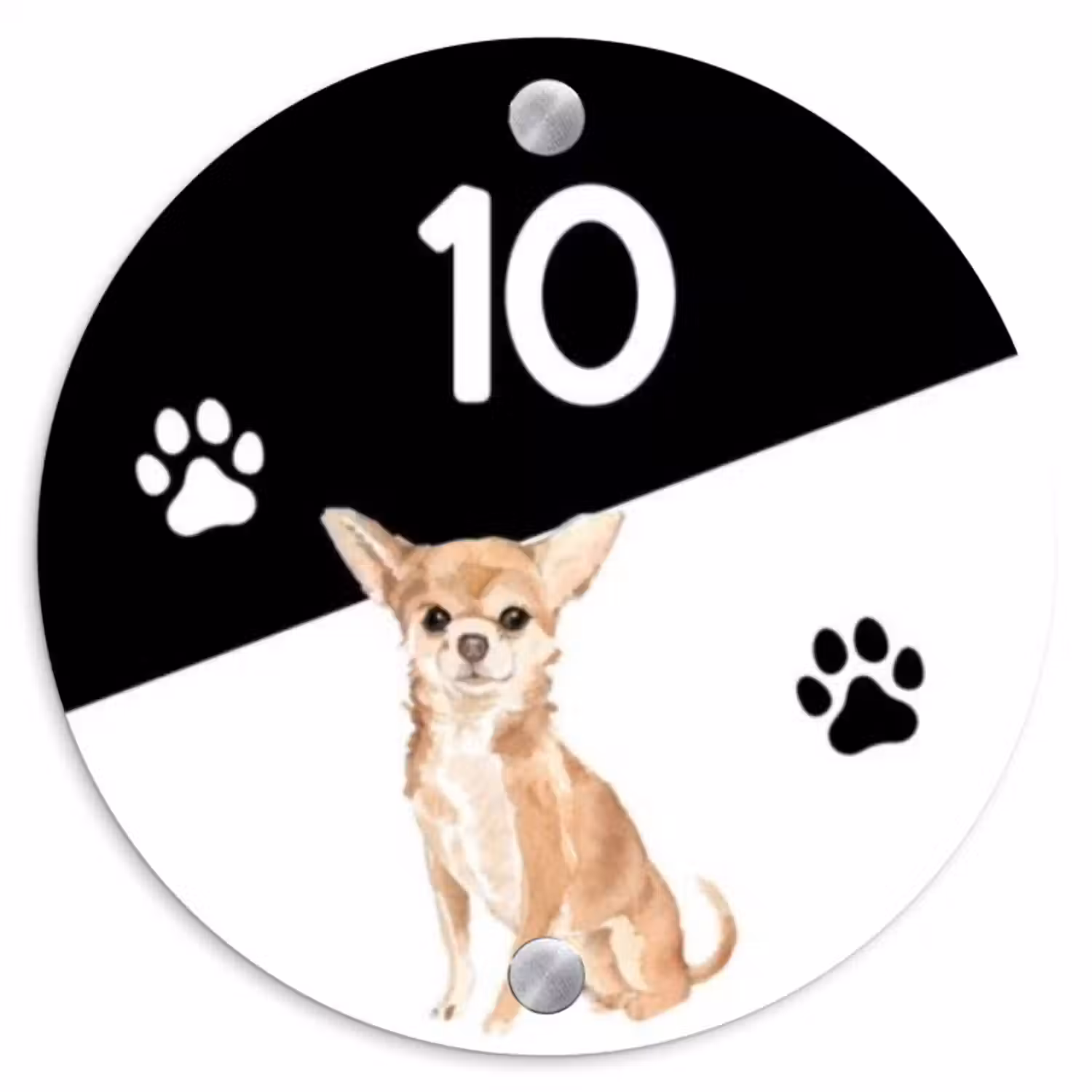 Naambordje voordeur - Rond - Zwart wit - Huisdier - Chihuahua