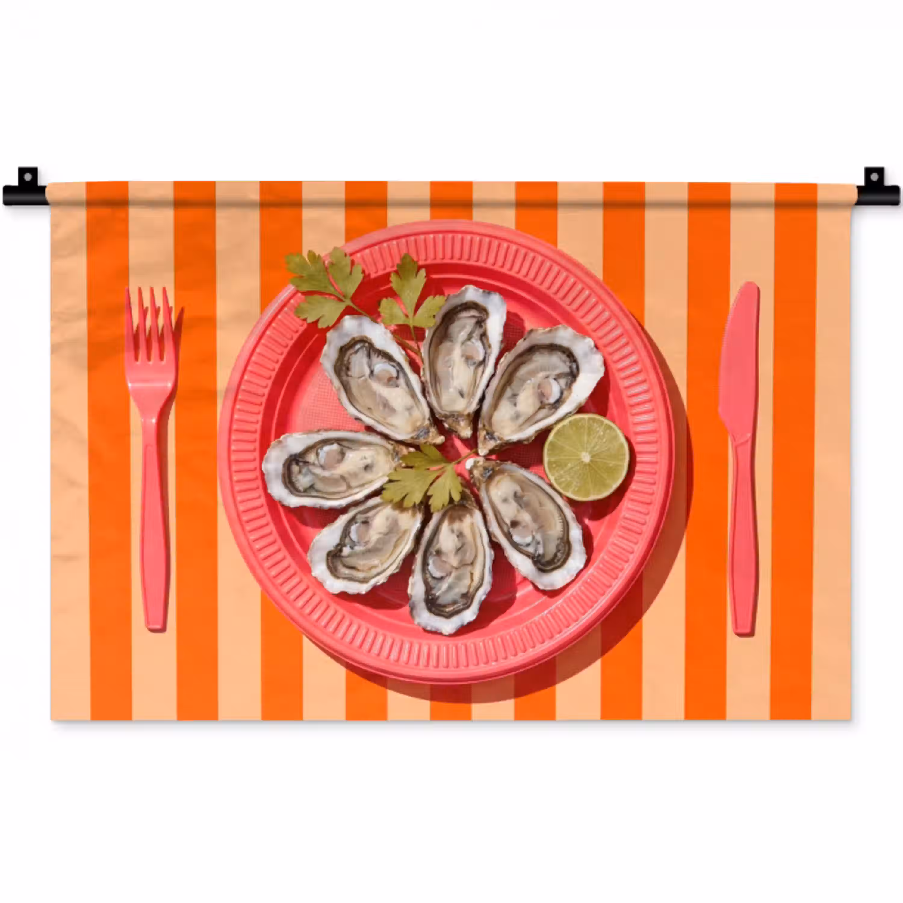 Eten - Oester - Zeevruchten - Oranje - Modern Wandkleed katoen klein -zz3d