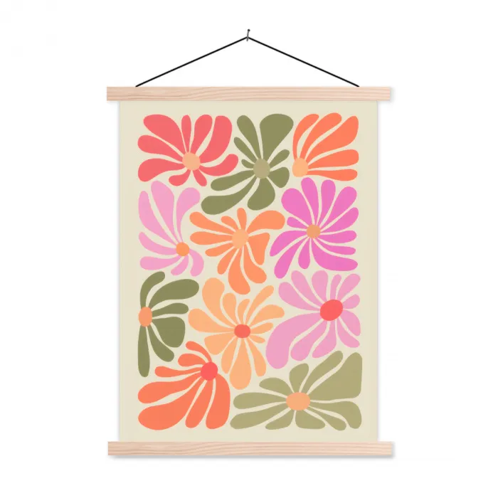 Bloemvormen - Retro - Kleurrijk textielposter latten blank klein -3d