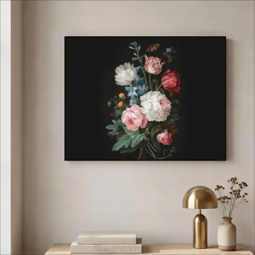 Boeket - Kleurrijk - Klassiek Textielframe zwart klein -sfeer2