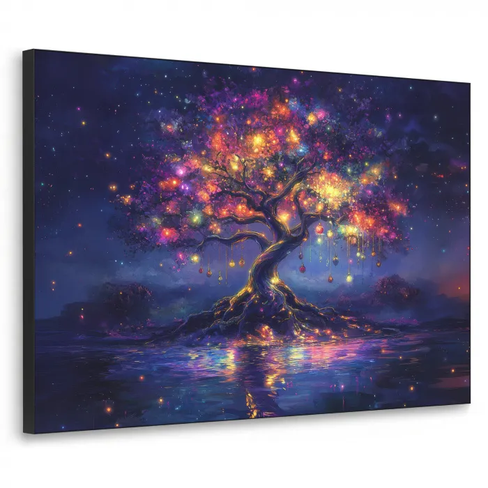 Kosmisch - lichtboom - Kerst - Kleurrijk Textielframe zwart klein -3d