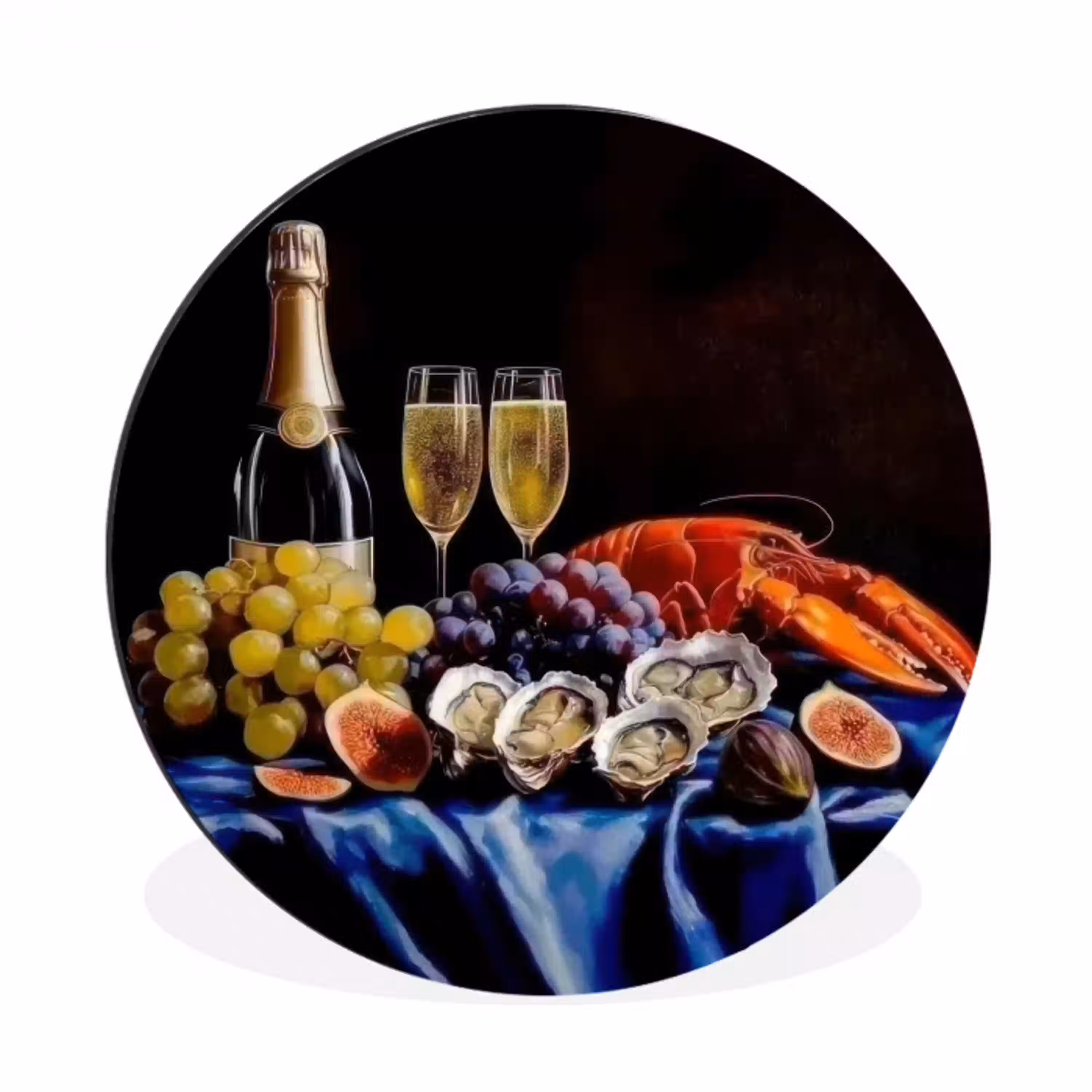 Champagne - Luxe - Oesters Wandcirkel aluminium klein -3d