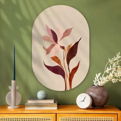 Bloemen - Blaadjes - Minimalistisch - Roze Wandcirkel Ovaal Glas middel -sfeer2