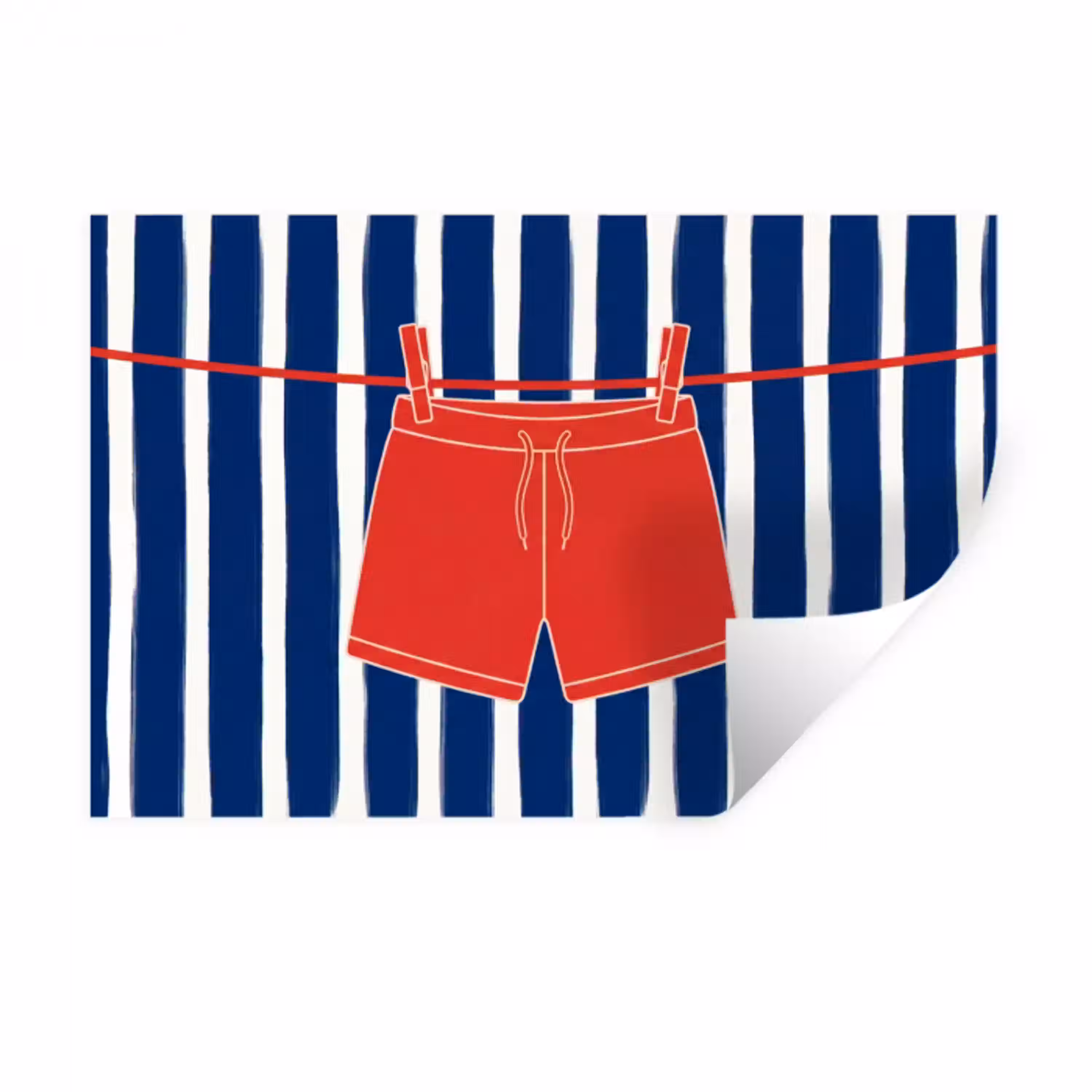Shorts - Waslijn - Zomer - Illustratie - Rood Muursticker klein -3d