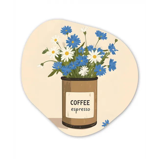 Coffee - Blik - Minimalistisch - Bloemen Wandcirkel Organisch Forex 3mm klein -3d