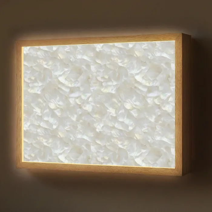 Parelmoerglans - Wit - Schelp Light Box met batterij (Wandlamp) middel 907 -z3d_website