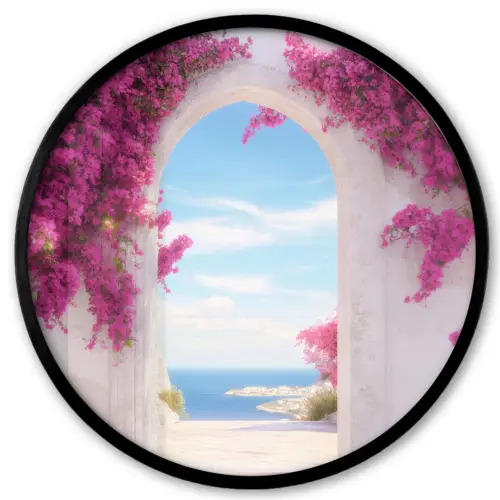 Zee - Roze - Bloemen - Poort Fotolijst rond zonder passe partout klein -3d