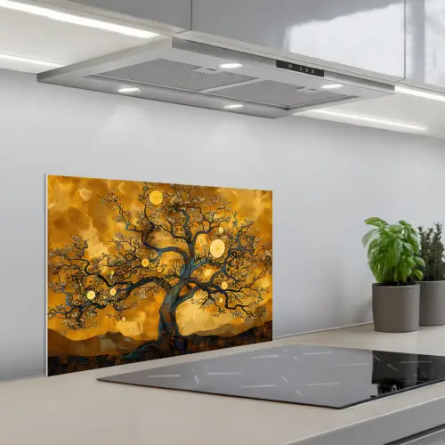 Boom - Levensboom - Abstract - Goud keuken achterwand spatscherm klein -3d_schuin