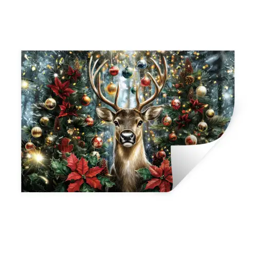 Kerstfeest - Dennenbos - Rood Muursticker klein -3d