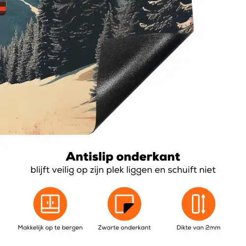 Sneeuw - Skilift - Rood - Bomen Inductie beschermer vinyl 3mm klein -zzzzzzz-td-onderkant