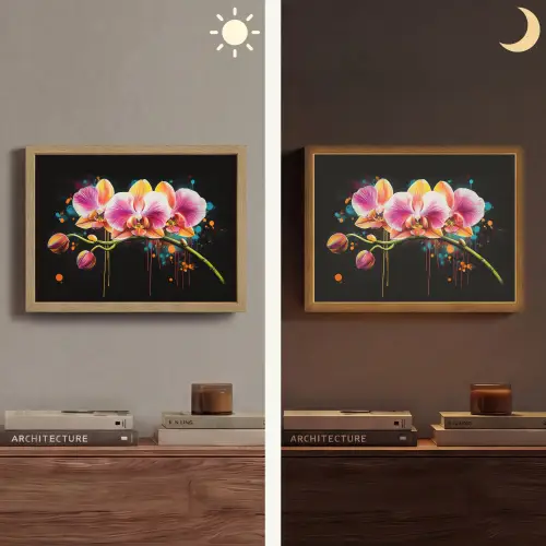 Orchidee - Graffiti - Kleurrijk - Bloemen - Abstract Light Box met batterij (Wandlamp) middel -sfeer3