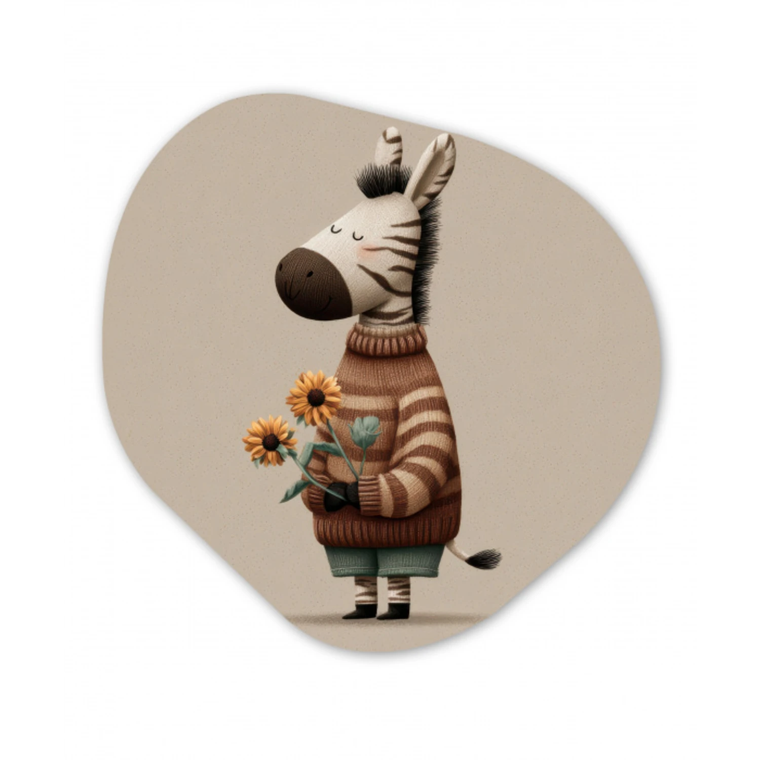 Zebra - Zonnebloemen - Warm Wandcirkel Organisch Forex 3mm klein -3d