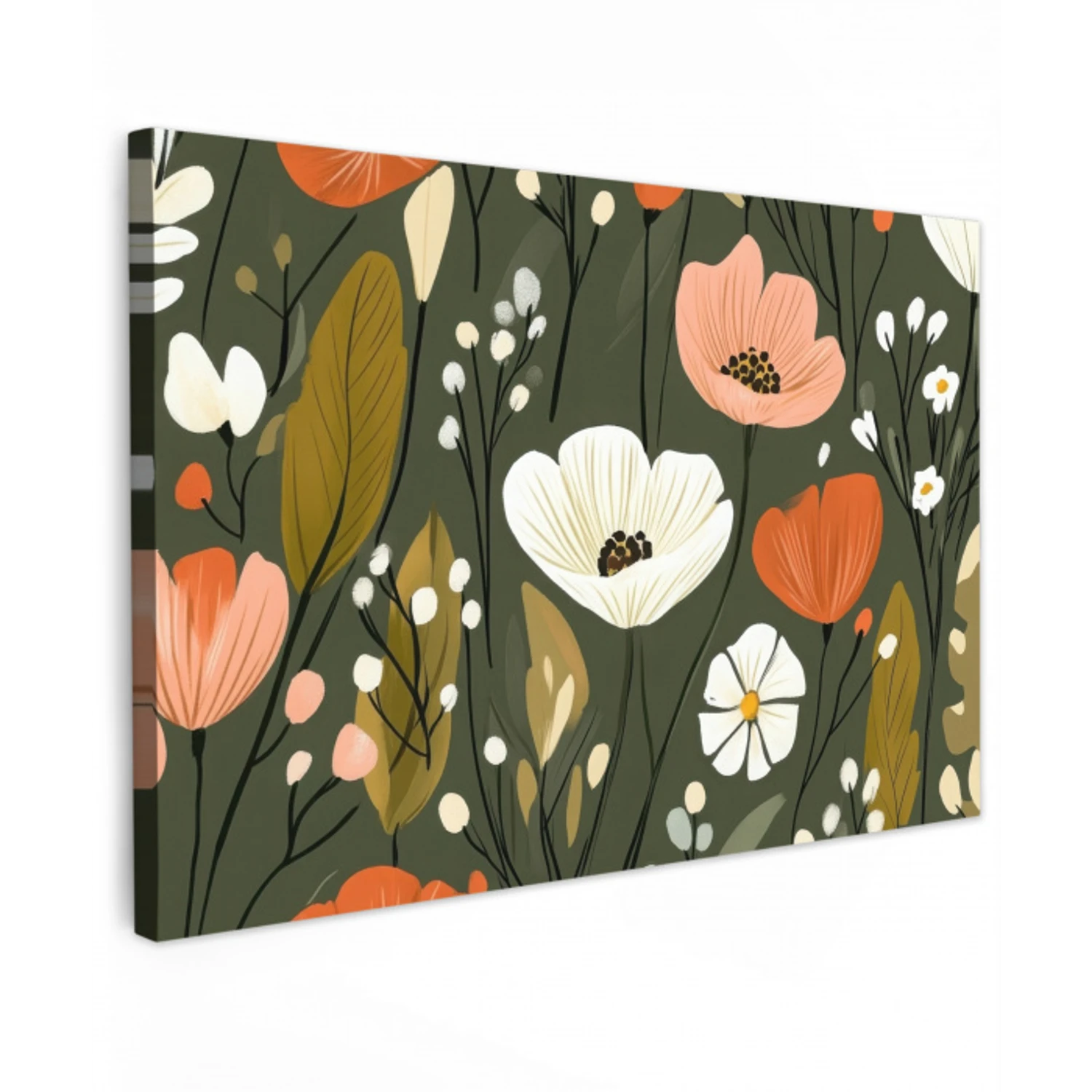 Bloemen - Illustratie - Groen Tuinposter op houten frame 2 cm dik klein -3d