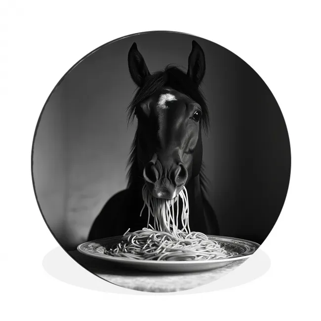 Muurcirkel aluminium Paard - Bord - Pasta - Tafelkleed - Zwart Wit - Dieren