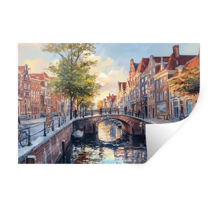 Brug - Stad - Huizen - Boot Muursticker klein -3d