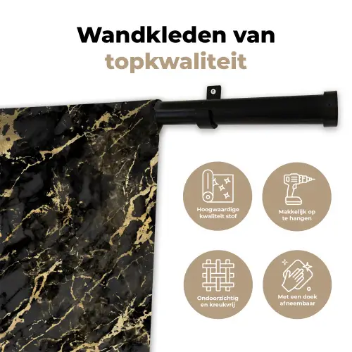 Marmer - Zwart - Goudstructuur Wandkleed katoen klein 269 -sfeer2