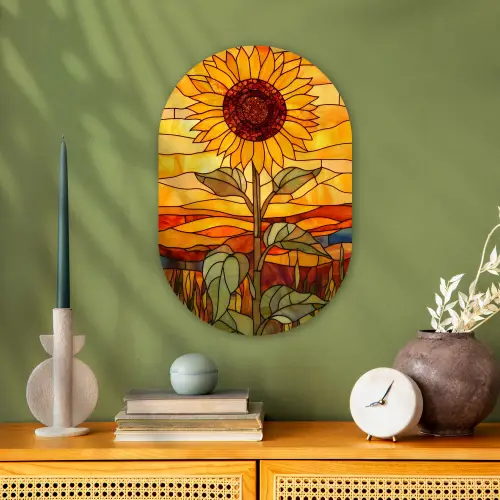 Zonnebloem - Mozaïek - Zonsondergang - Geel Wandcirkel Ovaal Forex klein -sfeer2