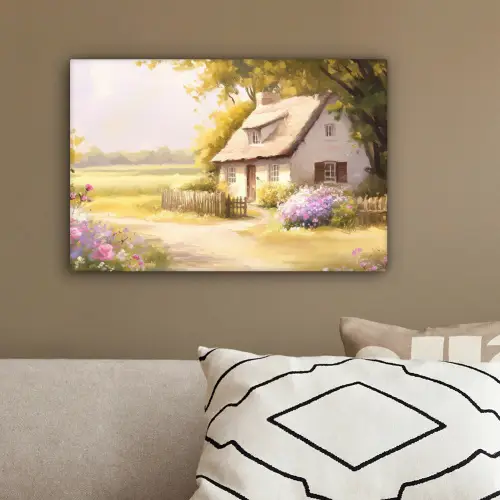 Huisje - Hout - Bloemen canvas 2cm klein -sfeer3