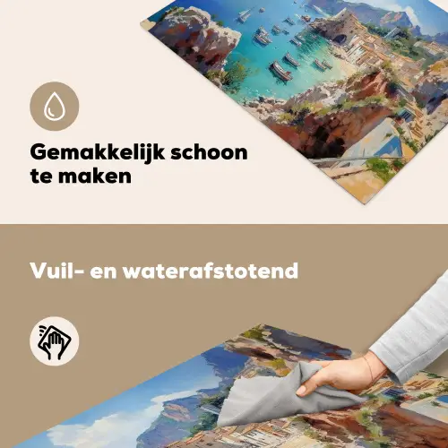 Kustdorp - Schilderij - Rotsen - Boten Inductie beschemer met haakjes klein -ky-schoon-nl