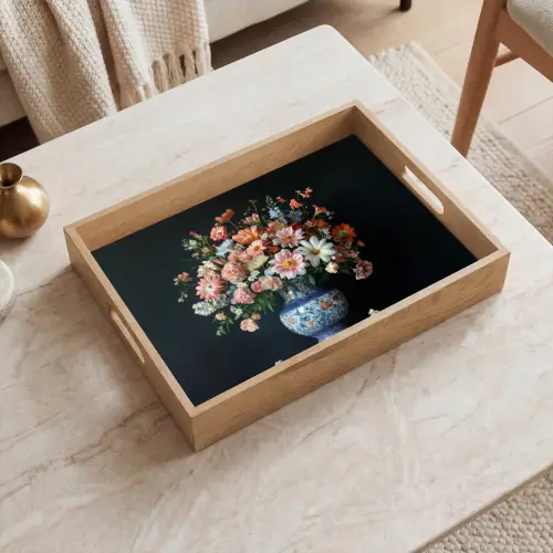 Hout - Vaas - Kleuren - Bloemen Dienblad Rechthoek middel -sfeer1