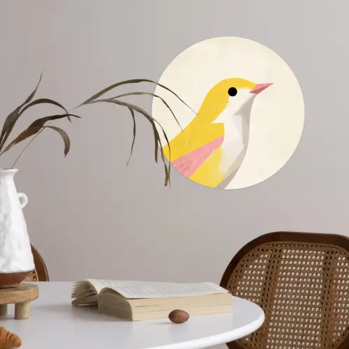 Vogel - Minimalistisch - Geel Wandcirkel behangsticker klein -sfeer3