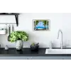 Doorkijk - Boom - Zee - Palmboom - Heuvels - Strand - Blauw Muursticker klein -keuken