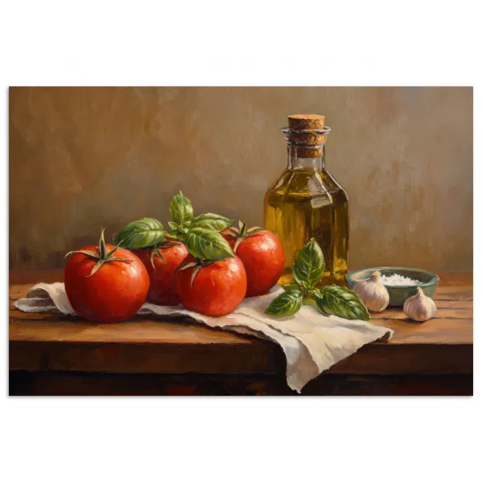 Tomaten - Olijfolie - Stilleven poster papier klein -3d