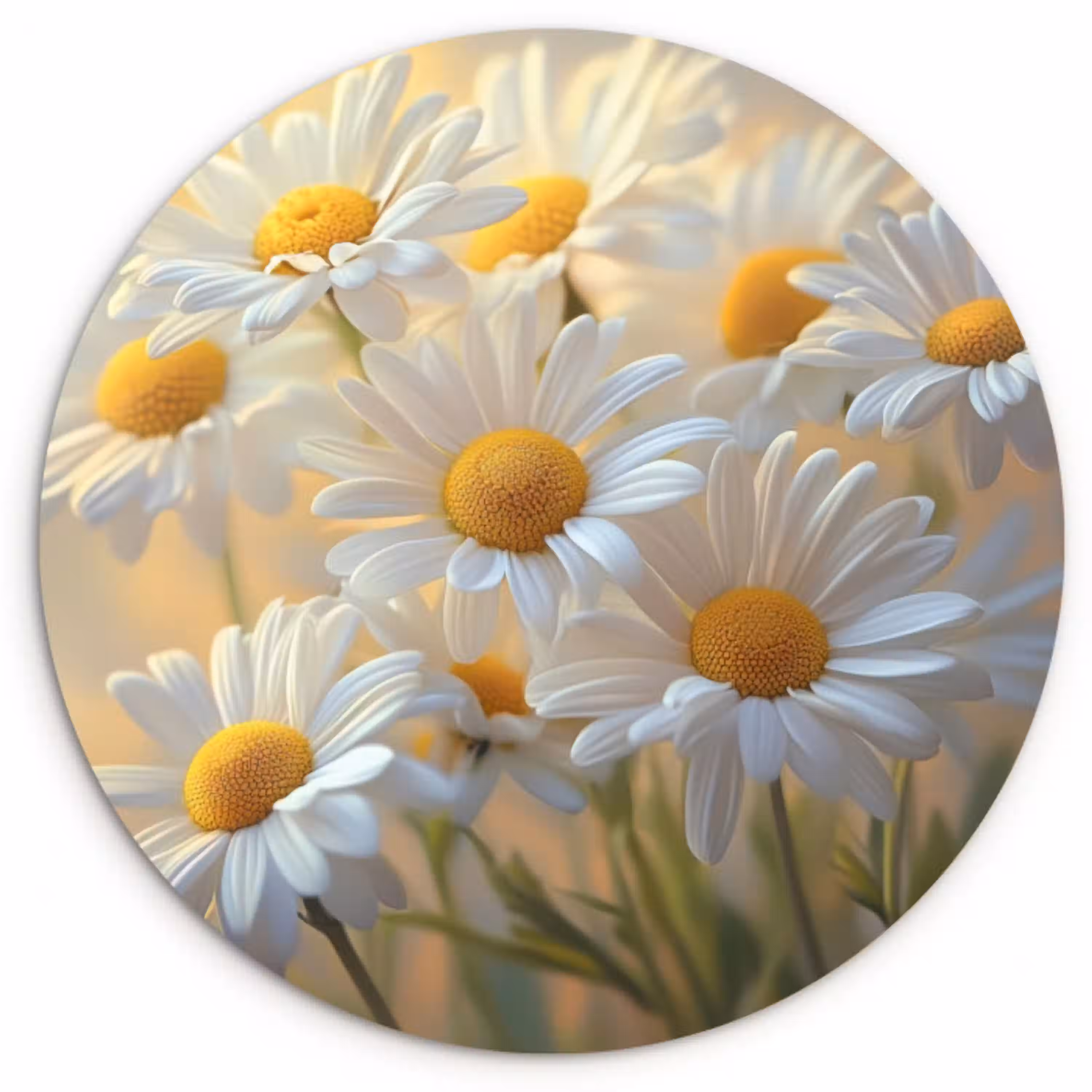 Madeliefjes - Wit - Zonlicht Wandcirkel kunststof plaat 5mm dik klein -3d