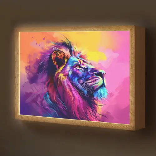 Leeuw - Verf- Kleuren - Dier Light Box met batterij (Wandlamp kind) middel -z3d_website