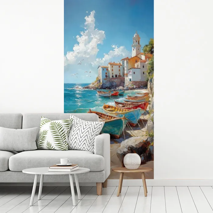 Boten - Rotsen - Zee - Zon fotobehang vinyl groot -woonkamer