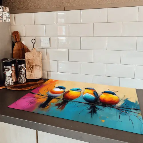 Vogels - Kleurrijk - Tak - Abstract Inductie beschermer vinyl 3mm klein -sfeer3